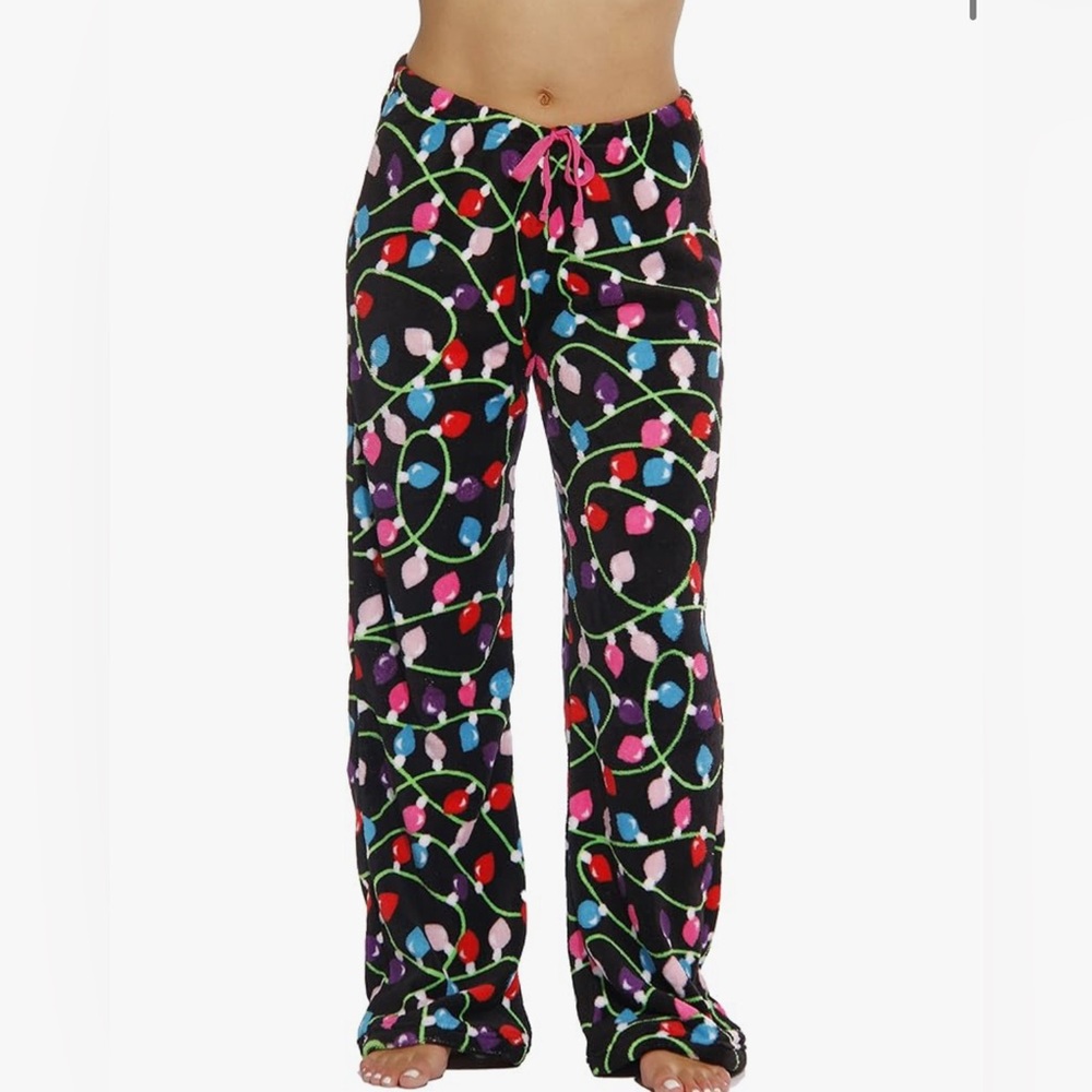 Just Love Fleece Pajama‎ Pants - Colorful Christmas Lights Print - Size 1X